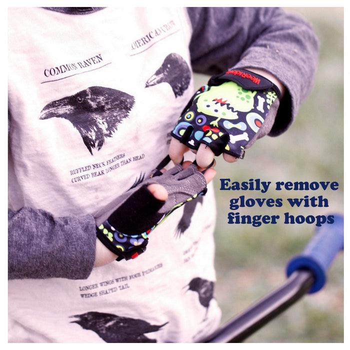 ZippyRooz Monsters Kids Bike Gloves Easy Off Loops