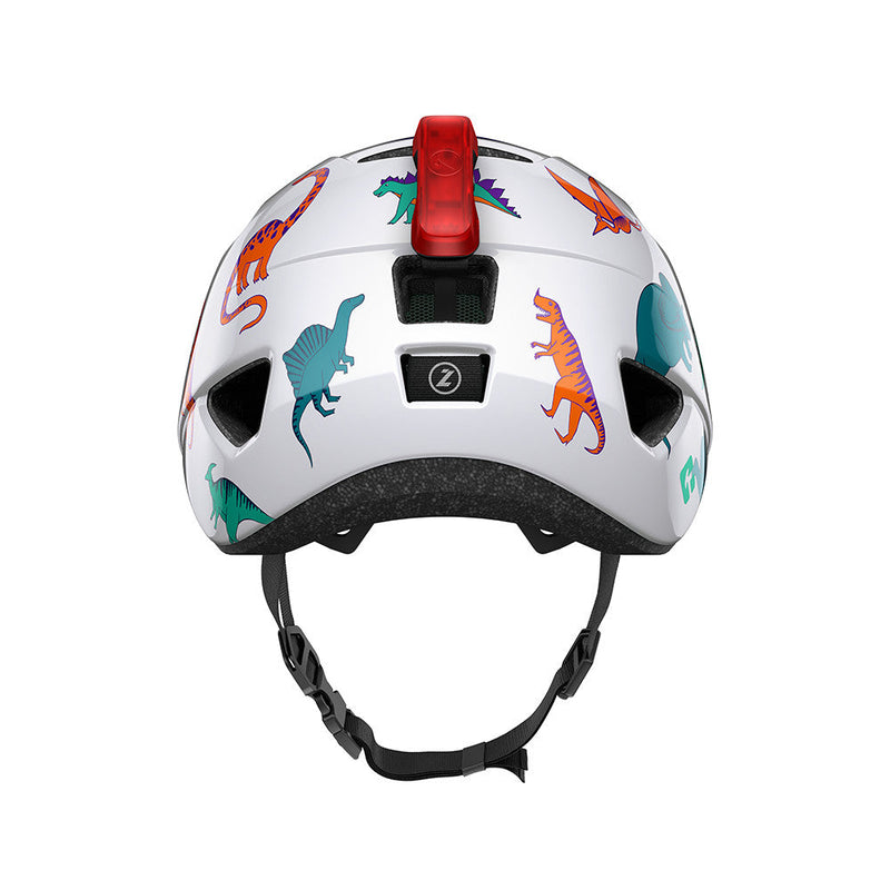 Lazer Pnut KinetiCore Kids Bike Helmet - Dinosaurs from back with light (not included)