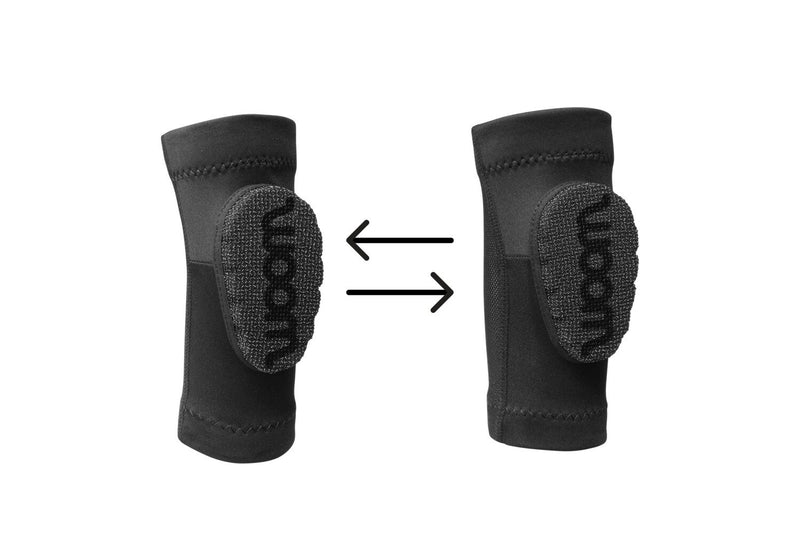 Woom NEEBOWS Elbow Pad Set - Black from front demonstrating universal design